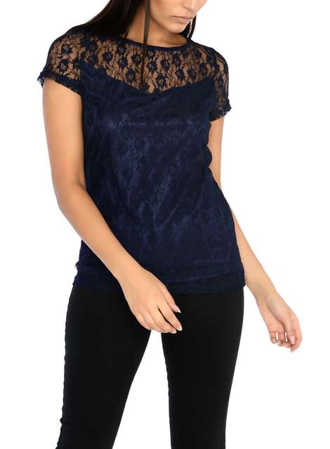 **Alice & You Short sleeve navy lace top